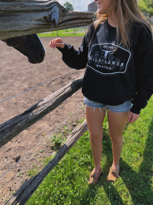 "Original Wildflower Western" Unisex Crewneck Sweatshirt Black