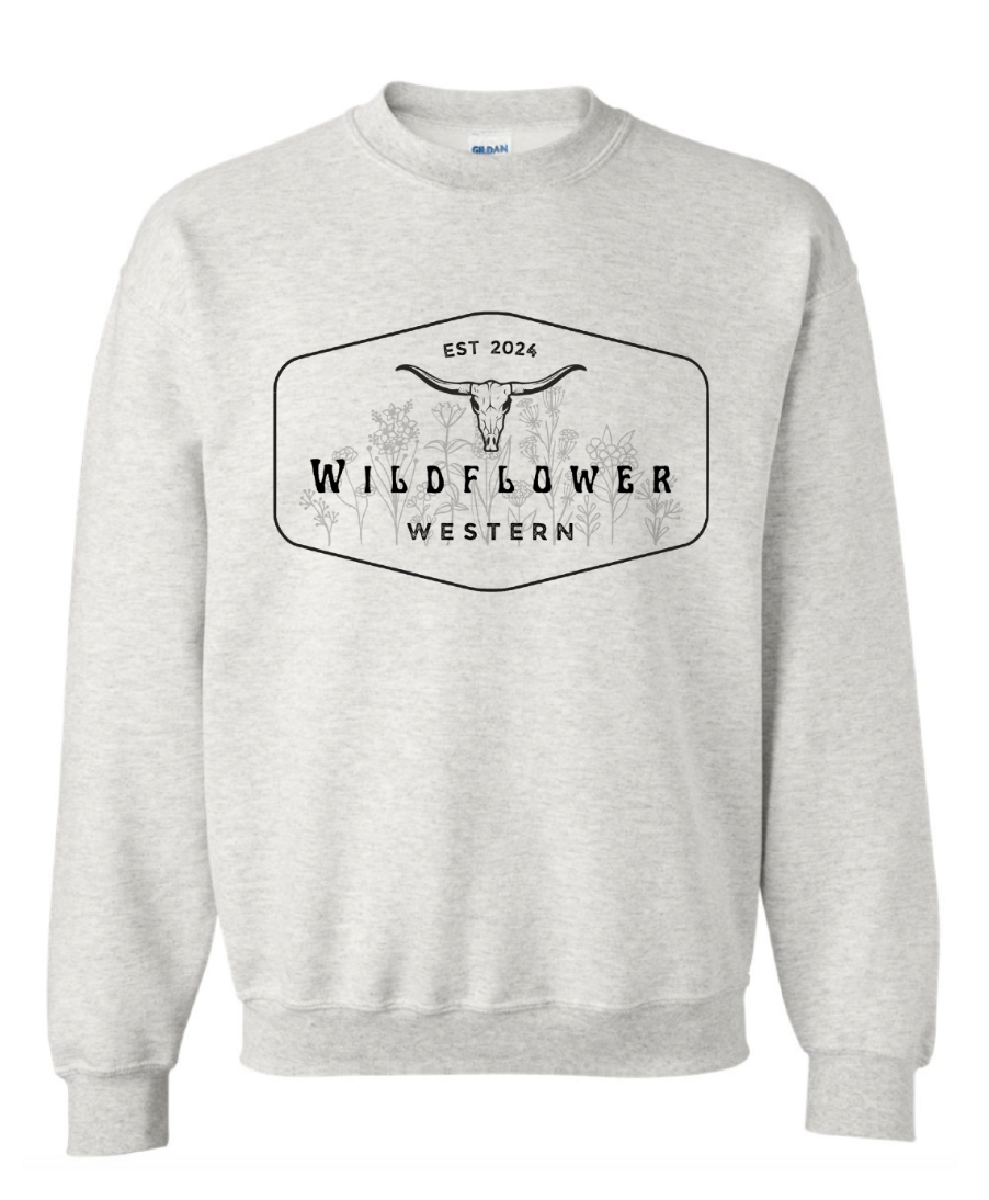 "Original Wildflower Western" Unisex Crewneck Sweatshirt Ash Grey