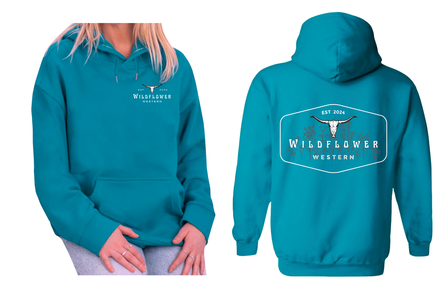 "Original Wildflower Western" Unisex Hoodie Turquoise