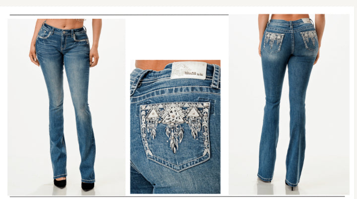 Grace in LA Aztec Dreamcatcher Jeans (Bootcut 34" inseam)